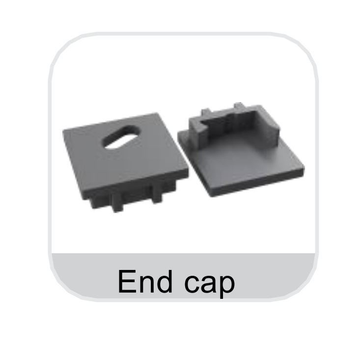 YD-2567 plastic end caps: one with cable hole for power feed-through, one closed
